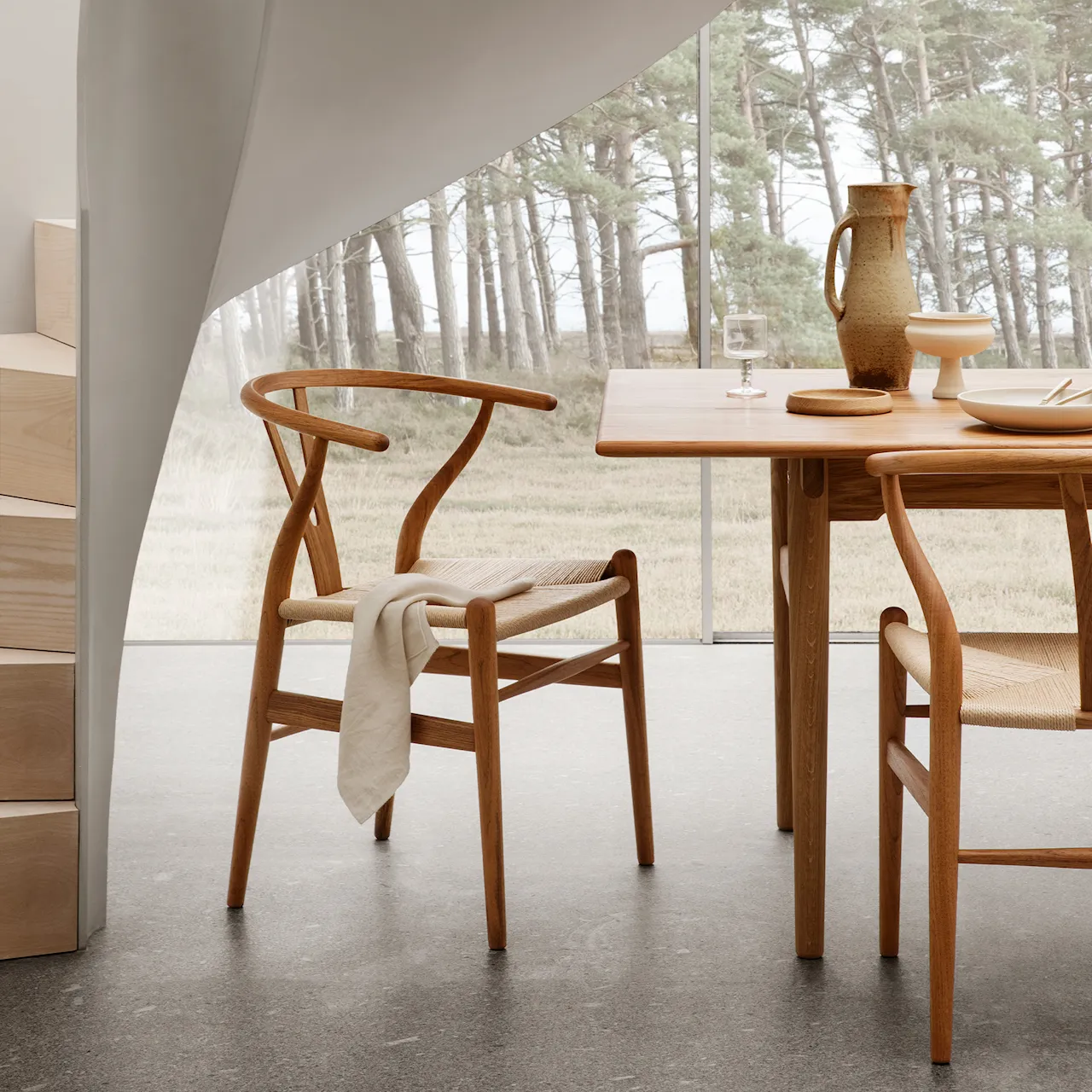 CH24 Y-stol teak/naturfarget flettet papirsnor